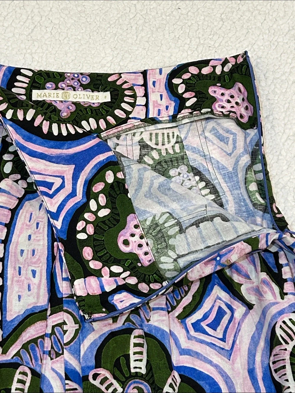 Marie Oliver Gloria Skirt in Hyacinth size 8 Linen Cotton Blend Midi Coastal